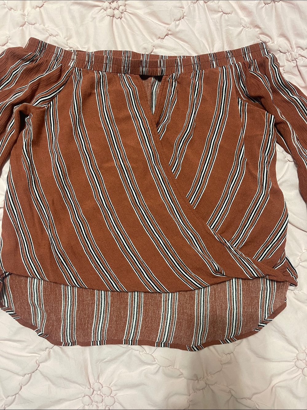 Staccato Rust Striped Off-Shoulder Tunic